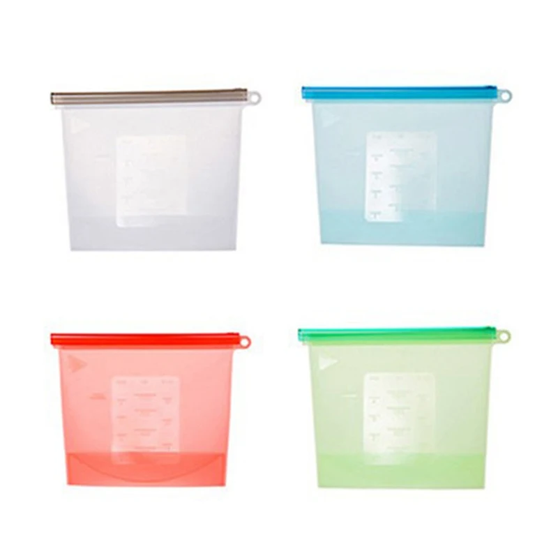 1pc Reusable Silicone Vacuum Seal Food Fresh Bag Refrigerator Bag Ziplock Bags Kitchen Fruit Meat Milk Storage Containers