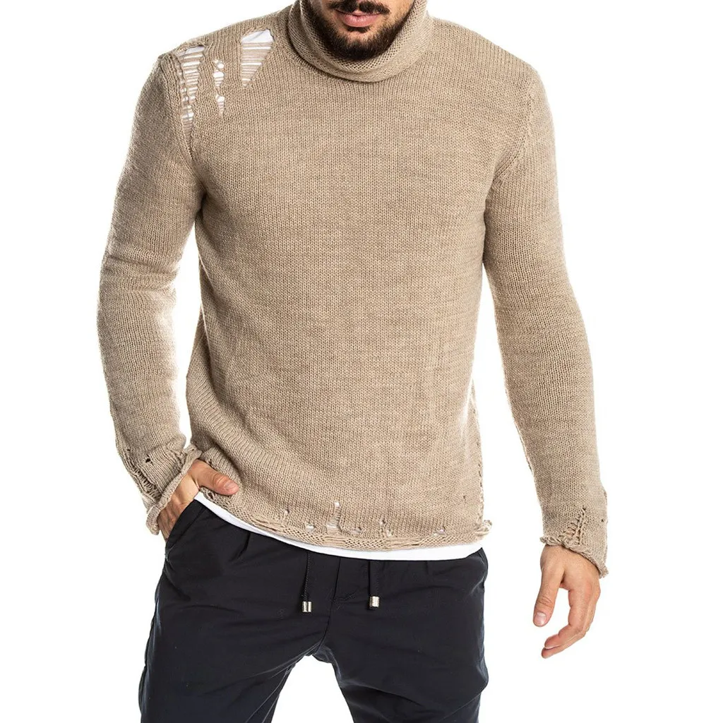 Men Sweater Round Neck Raglan Choker Broken Hole Sweater Men Long Sleeve High Quality Men Sweaters