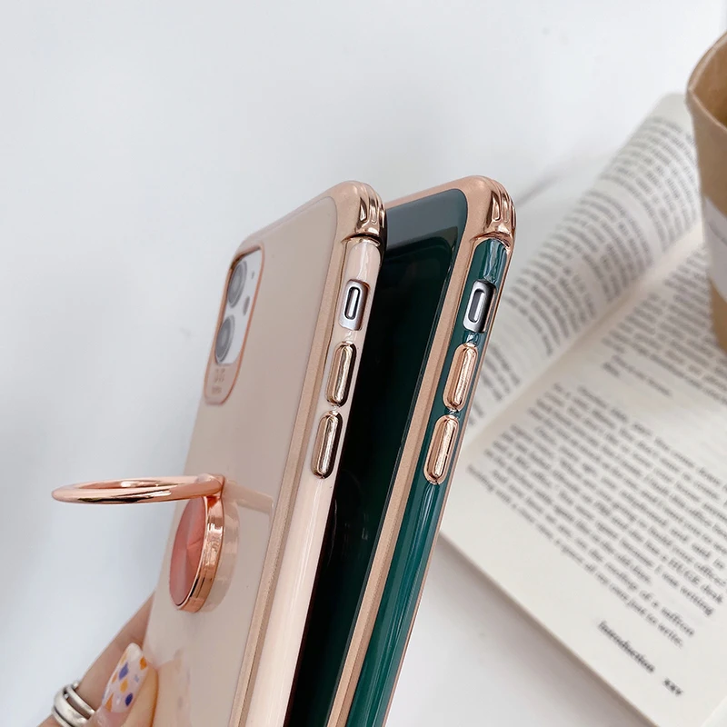 iPhone 11 Pro Max Square Case with Ring Stand Holder Floral Flower Luxury  Elegant Soft TPU Shockproof Protective Metal Decoration Corner Phone Case