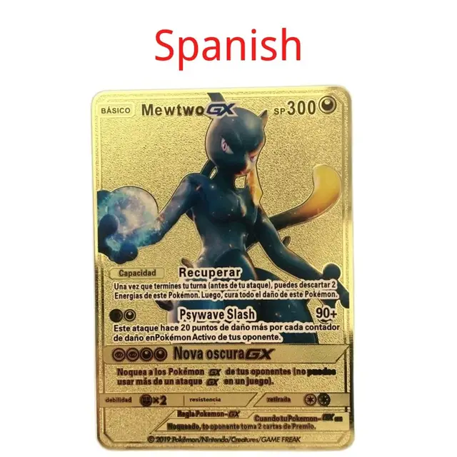 Spanish Pokemon Metal Card Pikachu Fire-breathing Dragon VMAX Gold V/GX/OX Card Toys Play Games Collection Card Children's Gifts 14