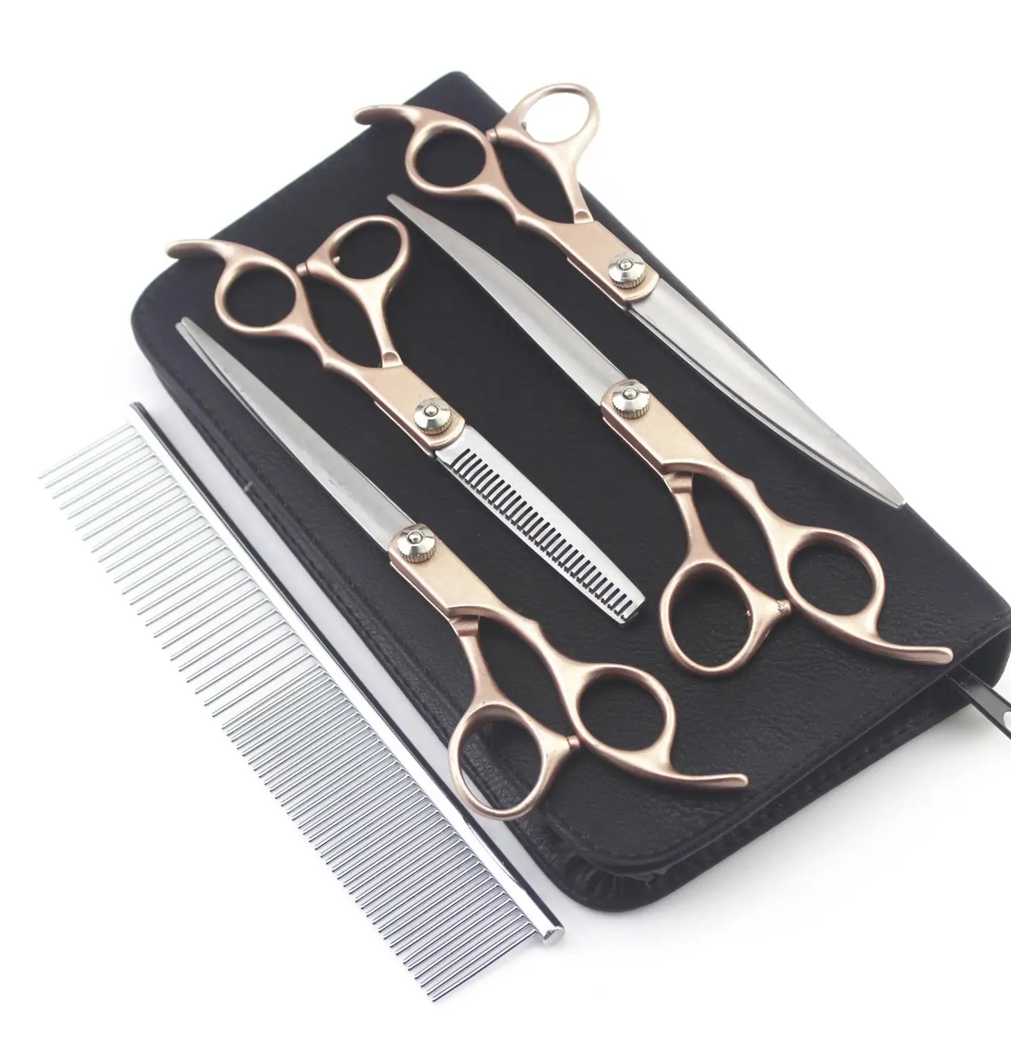 

4PCS 7inch Gold Handle Scissors Professional Dog Grooming Hairdressing Shear Scissors Set Curved Scissors kit pet groomer tools