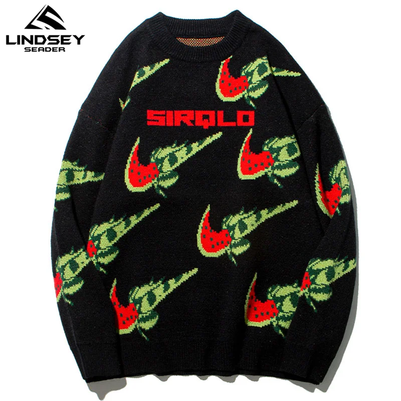 

LINDSEY SEADER Men's Knitted Pullover Sweater Male 2020 Funny Print Wool Fleece Warm Oversize Korean Knitwear Men's Clothing