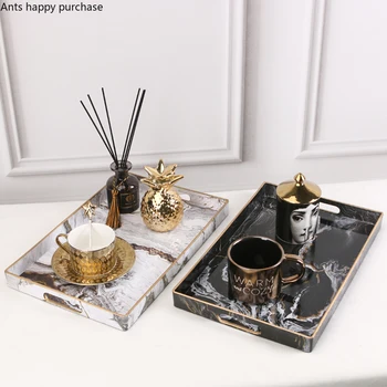 

Marble Rectangle Round Tea Set Tableware Fruit Tray Cosmetic Jewelry Storage Display Tray Trays Decorative Kitchen Home Storage