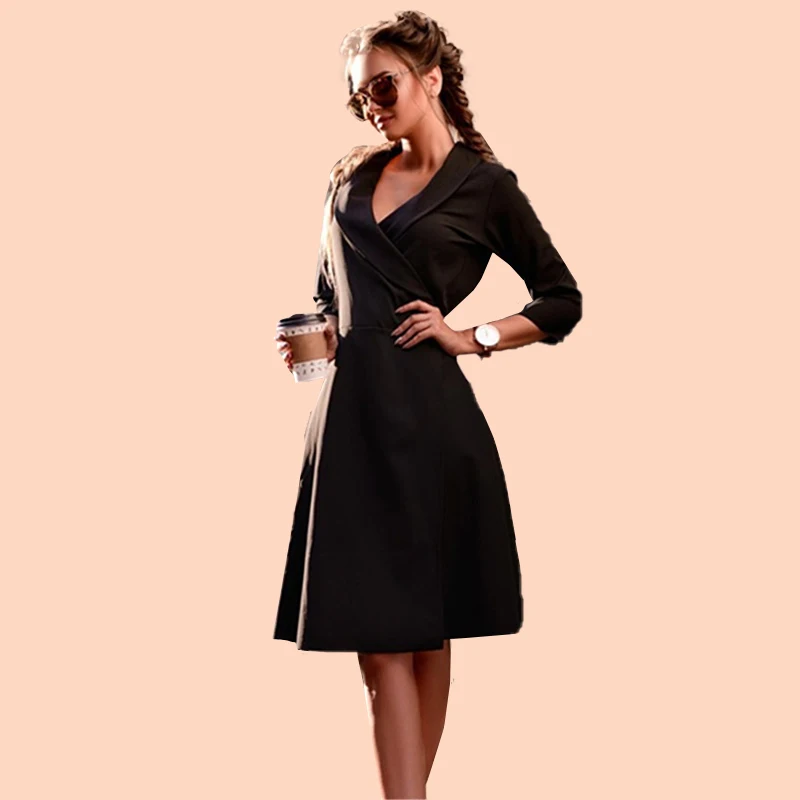 Женское осеннее пальто, винтажное одноцветное женское длинное пальто с поясом и отложным воротником, женская верхняя одежда с рукавом три четверти