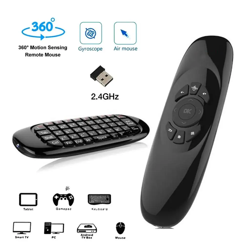 6 осей гироскоп C120 2 4G Air Mouse перезаряжаемая беспроводная клавиатура с пультом