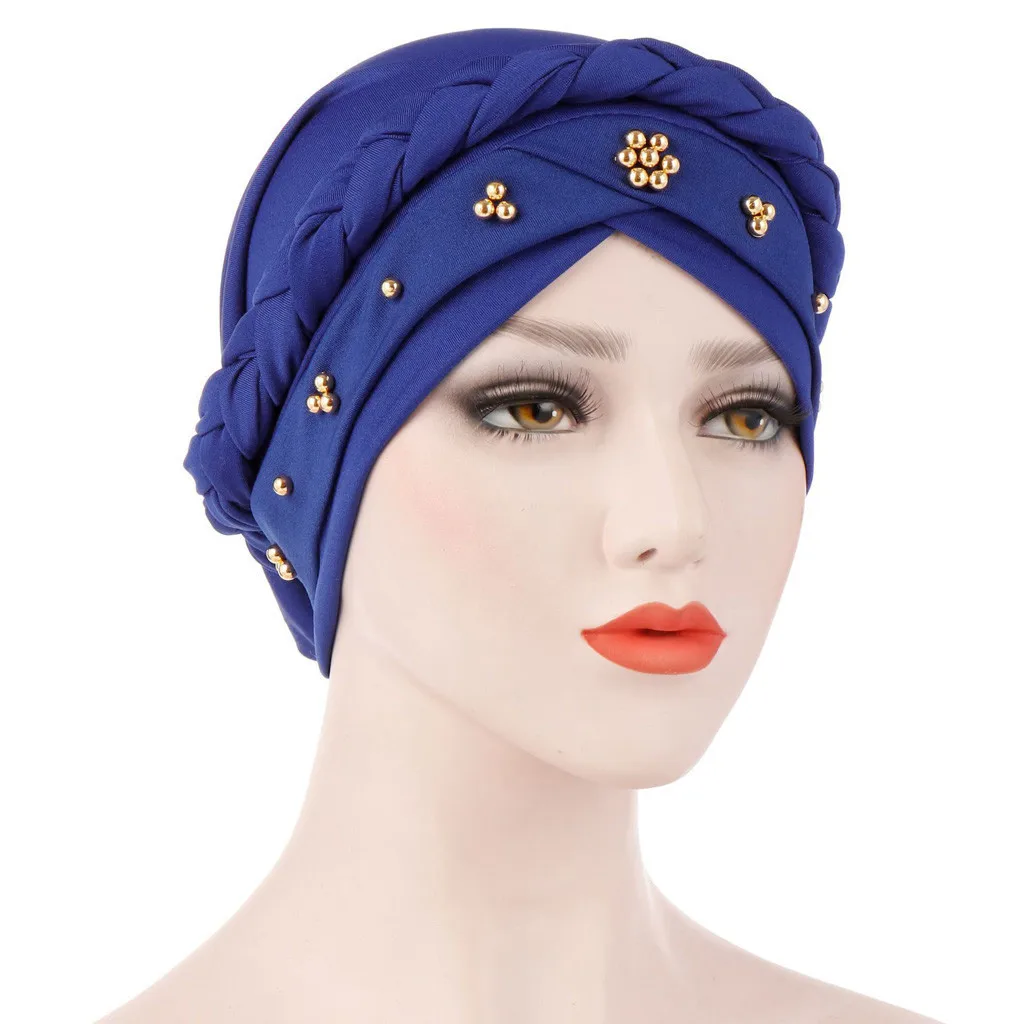 Для женщин Бисер Индия шляпа мусульманских рюшами Хемо шапочка-тюрбан Обёрточная бумага Для женщин s Зимняя шапочка-бини Шапки для онкобольных капота - Цвет: B