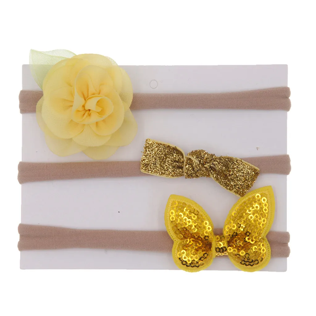 3pcs/lot Baby Girl Bow Flower Set Hairband  Baby Girls Elastic Hairband Infant Kids Head Band Hair Accessories for 1-6Y
