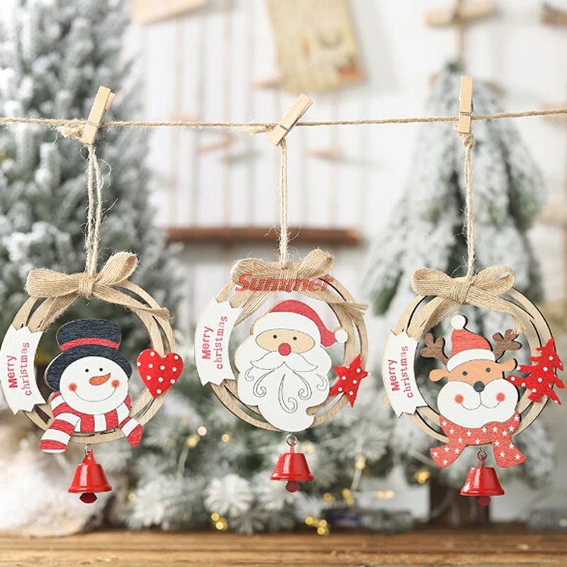 1pc Wooden Christmas Tree Ornaments Santa Claus Elk Snowman Hanging Xmas Decor Gift Wooden Hanging