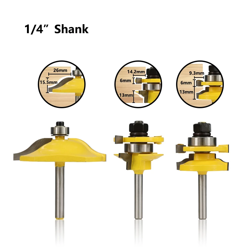 3 шт 1/" 1/4" хвостовик поднятая панель двери шкафа маршрутизатор Набор бит угловой округление фрезы твердосплавные шипы Деревообрабатывающие инструменты