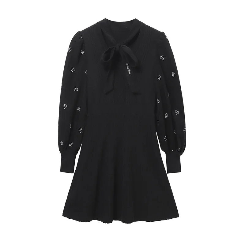 Dresses Women Spring/Autumn Fashion New Elegant Splicing Solid Color Long Sleeve Dress Bow-knot Black Woman Dress