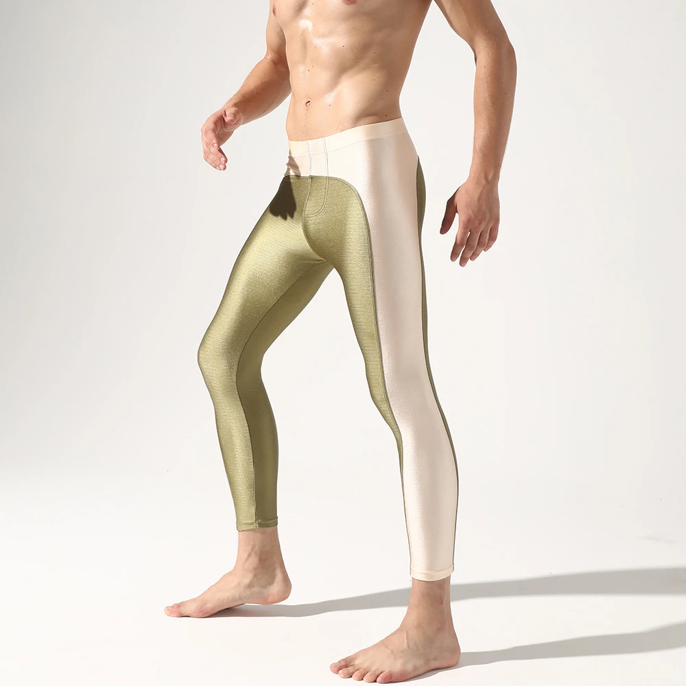 Сексуальные мужские леггинсы, мужские компрессионные трико для бега, штаны, контрастные цвета, мужские спортивные тренировочные леггинсы, тренировочные обтягивающие штаны