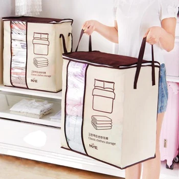 

Non-woven Quilt Storage Bag Closet Organizer Clothes Storage Portable Folding Bedroom Accessories Moisture-proof Double Handle