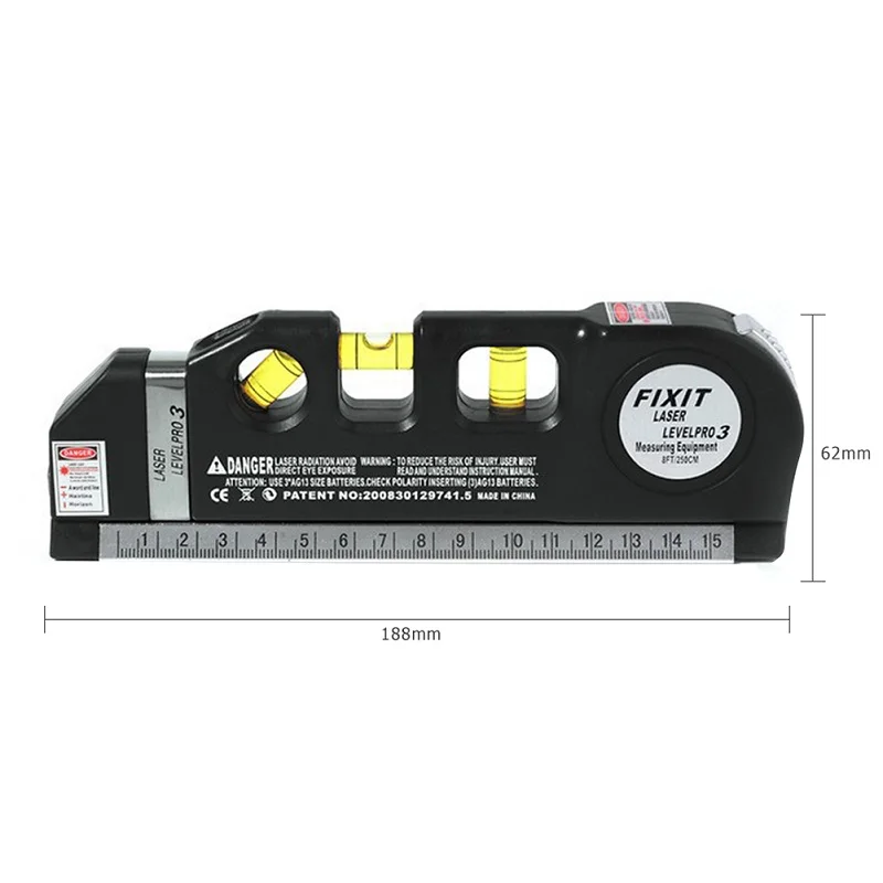 Лазерный уровень Горизонтальная Вертикальная линейная лента 8 м/26,2 футов измерительная линейка строительный маркер Многофункциональный портативный выравниватель - Цвет: Черный