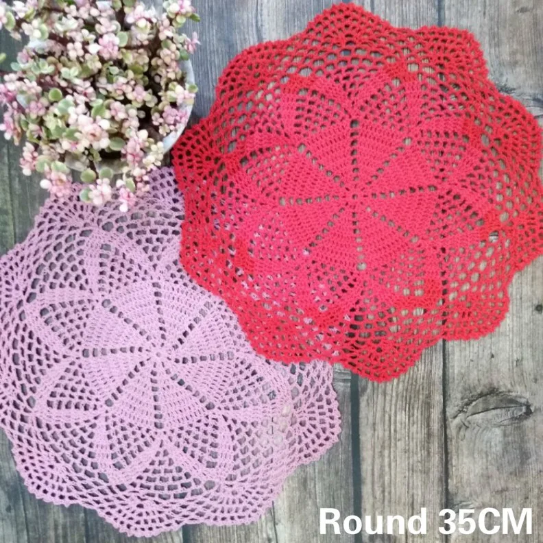 35CM Round Pastoral Vintage Handmade Crochet Flowers Wedding Doily Mat Table Placemat Coaster Tea Towel For Kitchen Cotton Pad | Дом и сад