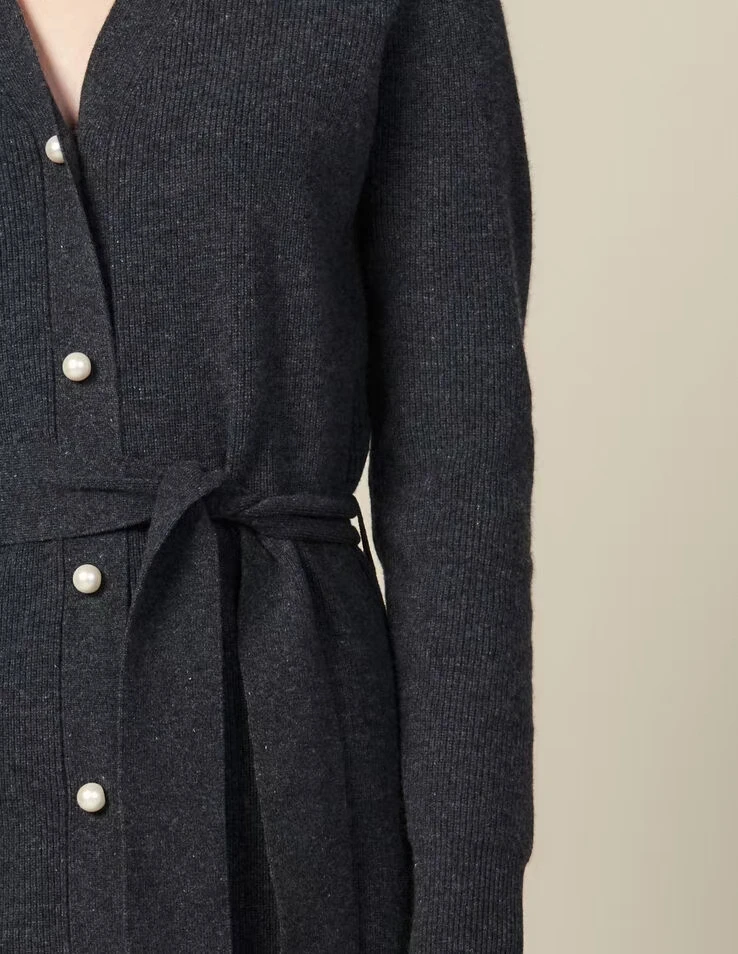 YUNINYOYO French elegant pearl button extra long lace up wool and cashmere blend women autumn winter long cardigan ~ excellent YUNINYOYO French elegant pearl button extra long lace up wool and cashmere blend women autumn winter long cardigan ~ excellent