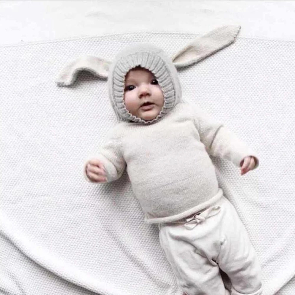 

Hats & Caps Knit Cap children 3-10 Months Spring Autumn Winter Toddler Infant Baby Long Rabbit Ear Protection Knitted Wool Baby