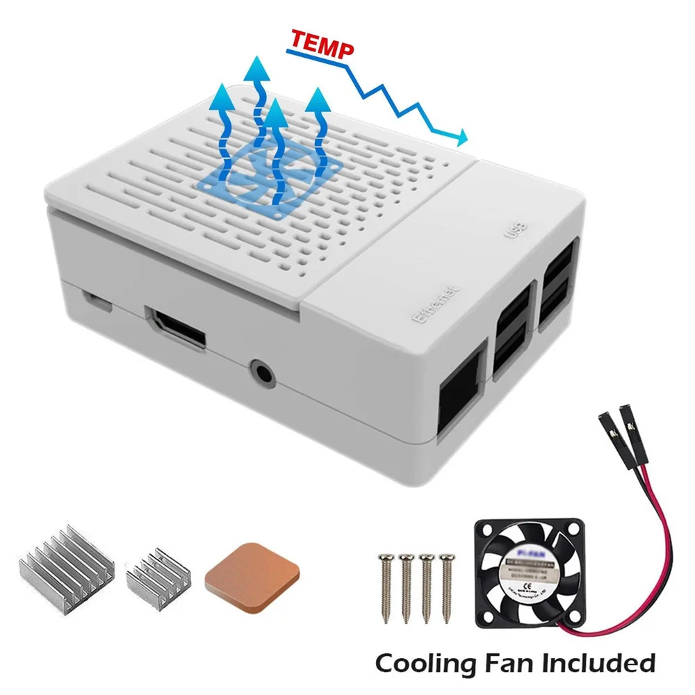 Корпус Крышка корпуса + радиатор + охлаждающий вентилятор комплект для Raspberry Pi 3B +/3/2B мощность видео/аудио USB LAN micro SD карты Pi разъемы