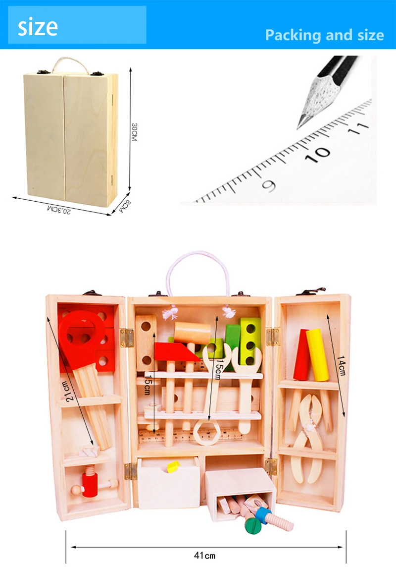 Деревянная DIY портативная многофункциональная модель ящика для инструментов Набор комбинированных детских пазлов игрушка-конструктор