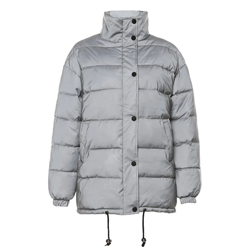 reflective jacket FORERUN, зимняя длинная куртка для женщин, светоотражающее пальто-пузырь, воротник-стойка, хлопковая стеганая зимняя теплая парка, Mujer, повседневная пуховая куртка - Цвет: reflective jacket