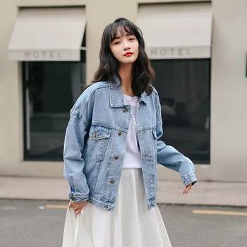 

Women Winter Loose Jeans Coat Long Sleeve vintage Cowboy Denim sweet Casual Jacket Coats Female outwear Denim New arrive