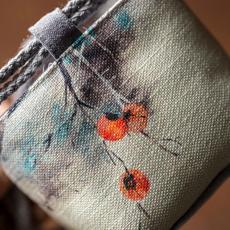 Vintage Persimmon Tea Cup Cloth Storage Bag Portable Printing Travel Kung Fu Tea Cozies Hand Bags Ceremony Accessories LA453