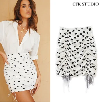 

Women Sexy Skirt with High Waist Dot Print Chiffon Loose White Skirt