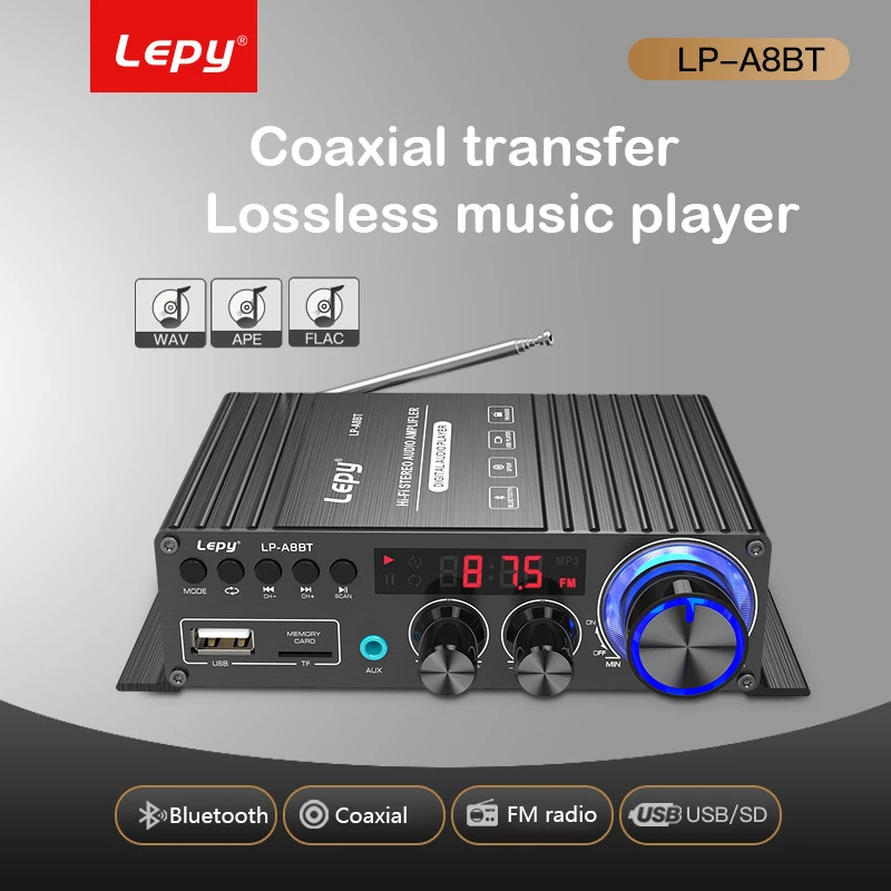 LEPY LP-A8BT Coaxial Decoding Power Amplifier FM USB SD Lossless Music Player 2x30W High Power Amplificador 5.0 Bluetooth