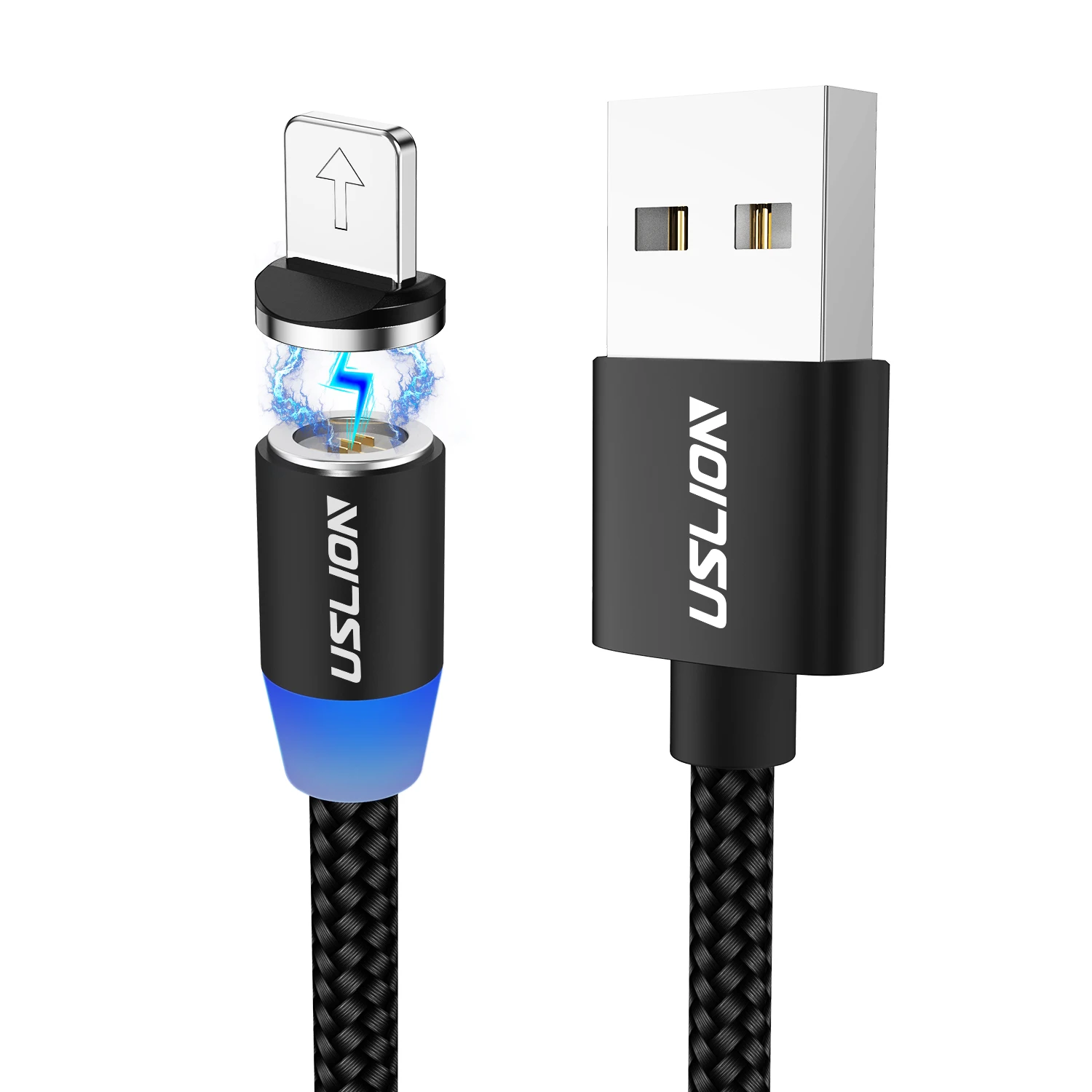 USLION 3A кабель для быстрой зарядки Магнитный USB кабель для iPhone 11 Micro USB кабель для быстрой зарядки Магнитный кабель для передачи данных типа C для Xiaomi - Цвет: Черный