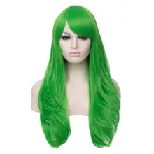26 дюймов для женщин зеленый Кудрявый с челкой волна парик косплей синтетический парик термостойкий