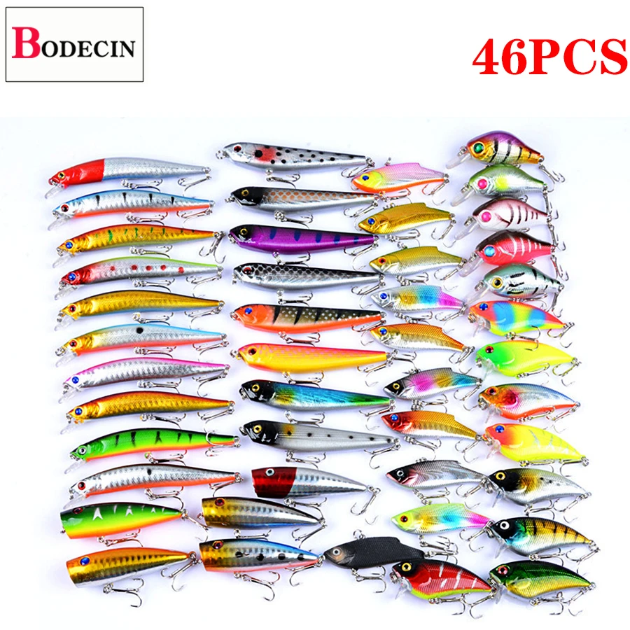 46PCS Artificial/Fake Bait For Fishing Lure Set Minnow/Popper/VIB/Hard