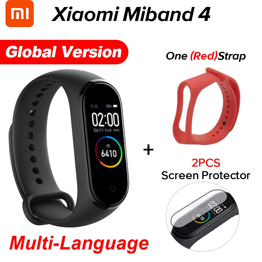 Global Red N Film Xiaomi mi Band 4 Smart mi band 4 Цвета экран Браслет фитнес-трекер для измерения сердечного ритма Bluetooth 5,0 водонепроницаемый банда4 - Цвет: Global Red N Film