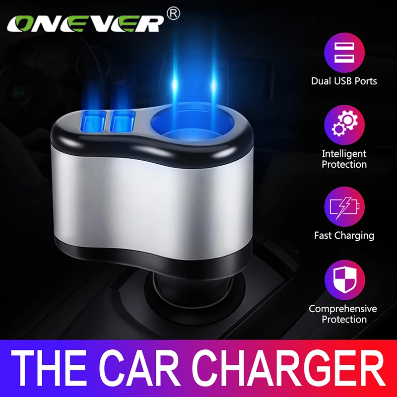 Onever Dual USB Электронная сигарета зажигалка автомобильного прикуривателя Зарядное устройство гнездо сплиттер адаптер 3.1A Зарядное устройство для iPhone телефон 12 V-24 V