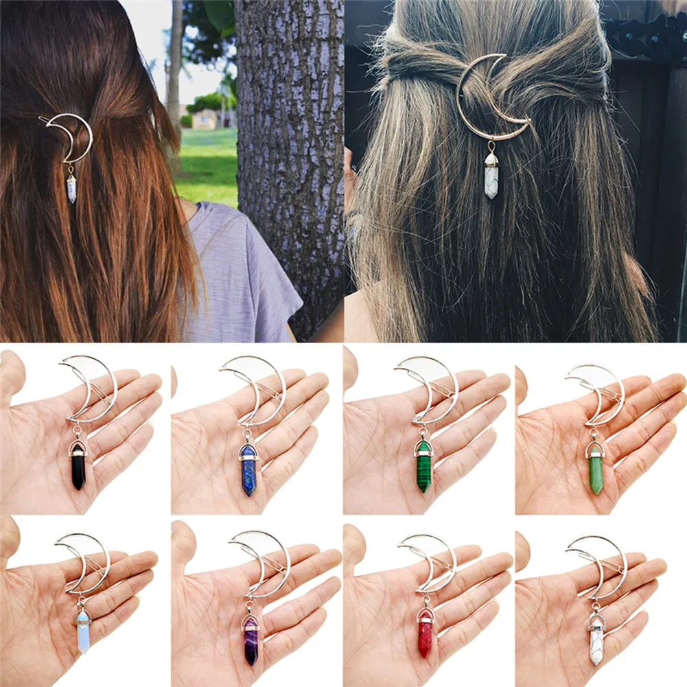 

Versatile Hair Grip Geometric Moon Hexagonal Crystal Barrette Trendy Charm Pearl Bowknot Elegant Pendant Hair Accessories