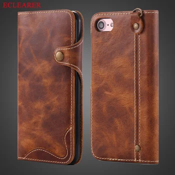 

Luxury Durable Genuine Leather Wallet Case For Apple iPhone SE 2020 Vintage Magnetic Button Flip Case Cover For iPhone SE 2020