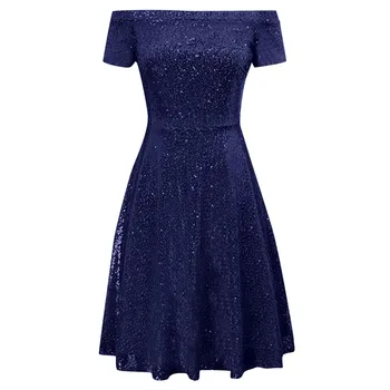 

dress women dress Sexy Women Off Shoulder Short Sleeve Sequin A-Line Mini Dress Party Club Cocktail платье женское Free Shipping