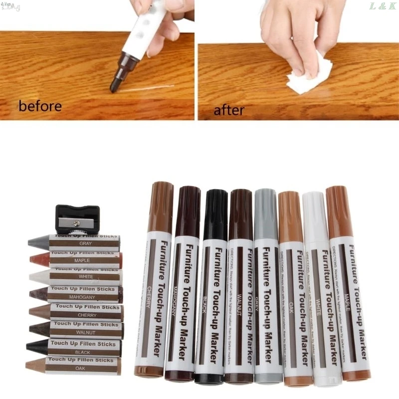 Furniture Repair Kit Wood Markers - Set of 13- Markers and Wax Sticks