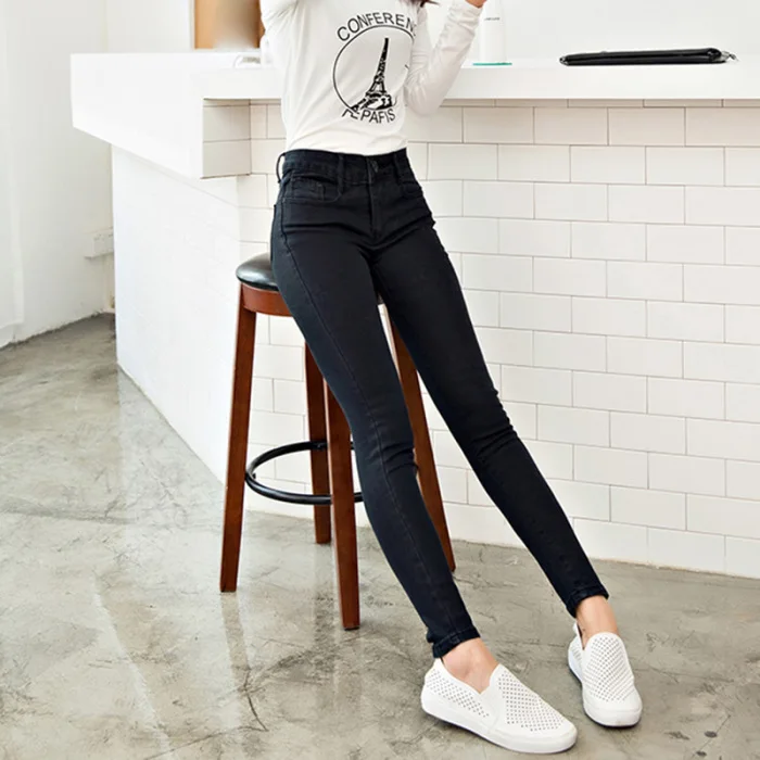 Горячая Womem джинсы сплошной цвет Slim Fit Эластичные повседневные джинсы-карандаши CXZ