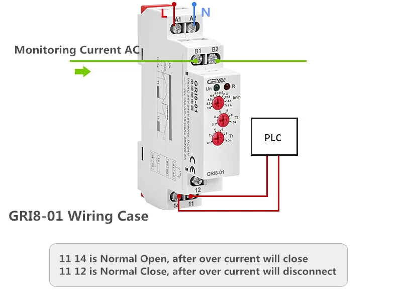 GEYA GRI8-01 реле контроля тока Диапазон тока 0.5A-16A AC24-240V или DC24V токочувствительное реле