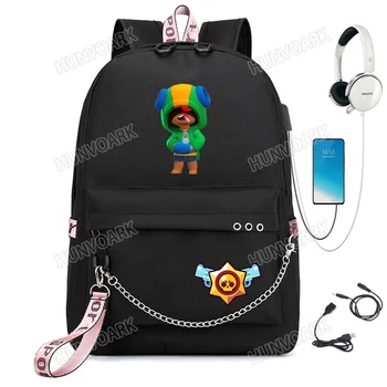 

Leon Spike Shell Game School Bag for Teenager Boys Girls USB Charge Mochilas Children Hot Game Backpack With Chain