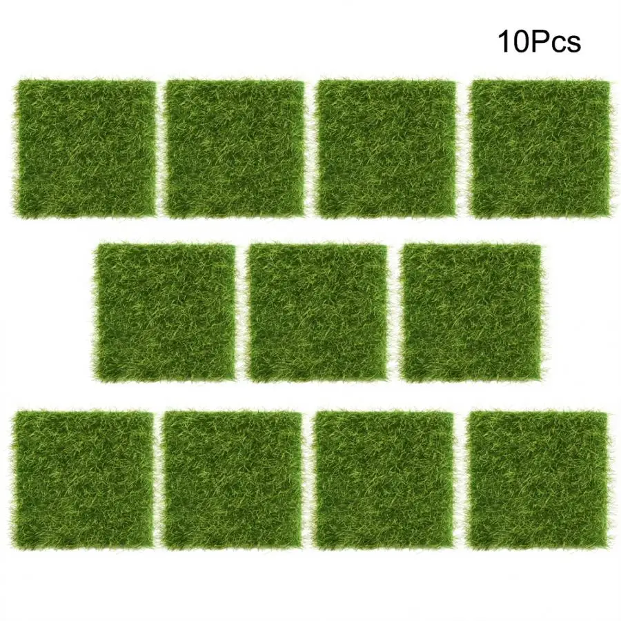 

New Style 10Pcs Garden Home Plastic Crafts Micro Landscape Ornaments Simulated turf 7.5*7.5cm home grass decoration accessories