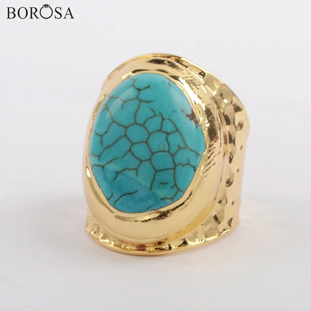 BOROSA бирюзовые кольца 10 шт. Позолоченные синие кольца Howlites женские кольца Размер: 5~ 5,5 Новинка Gems ISES драгоценные камни кольца ювелирные изделия для женщин G1882