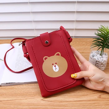 

Women Wallet Mobile Phone Bag Buckle Bag Color Large Capacity Wallet Leather Zipper Wallet Cartoon Little Bear Coin Purse