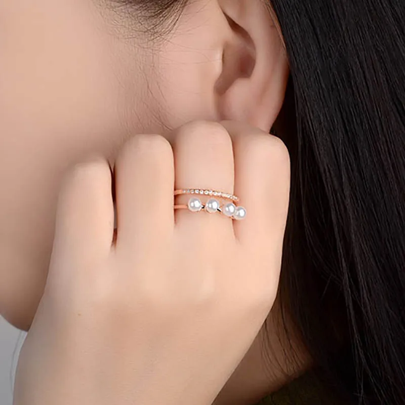 Bague Ringen женское кольцо с двумя жемчужинами для свиданий простой темперамент сочетание костюм серебро 925 ювелирные изделия 2 цвета подарок