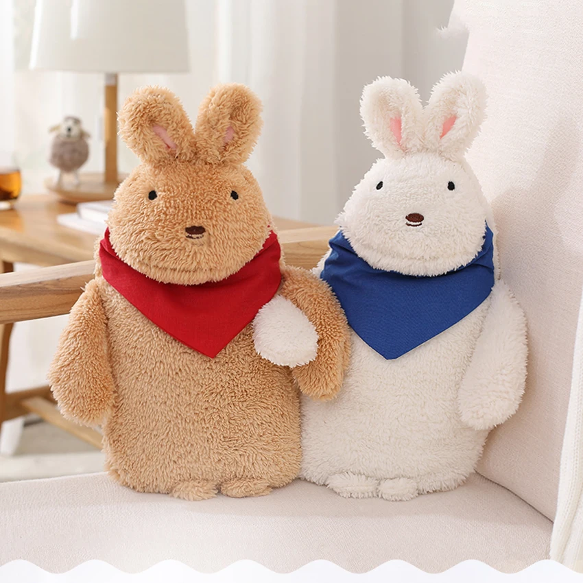 Rubber Hot Water Bottle with Plush Rabbit Cover, 620ml, Cute Water Injection Hand Body Warmer Bag Great for Pain Relief