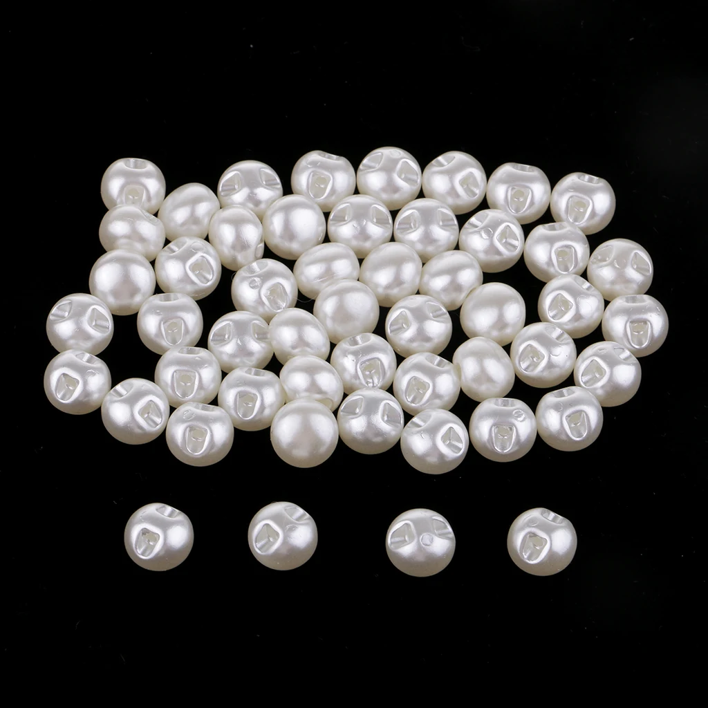 50Pcs White Pearl Buttons Jewelry Beads Scrapbooking Embellishments DIY Garment Pant Hat Bag Sewing Accessories
