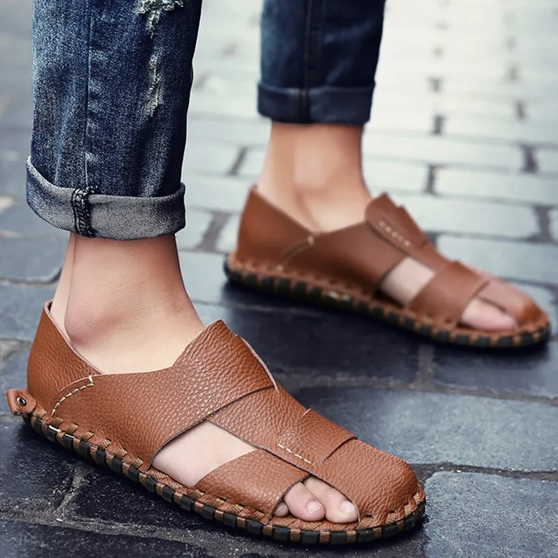 

Summer 2019 New Style MEN'S Sandals Korean-style Fashion Closed-toe Sandals British-Style Casual Shoes Genuine Leather Leather S
