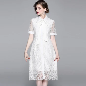 

CAMIA 2019 Autumn New Style Lace-up Elegant Lace Cutout Dress Female