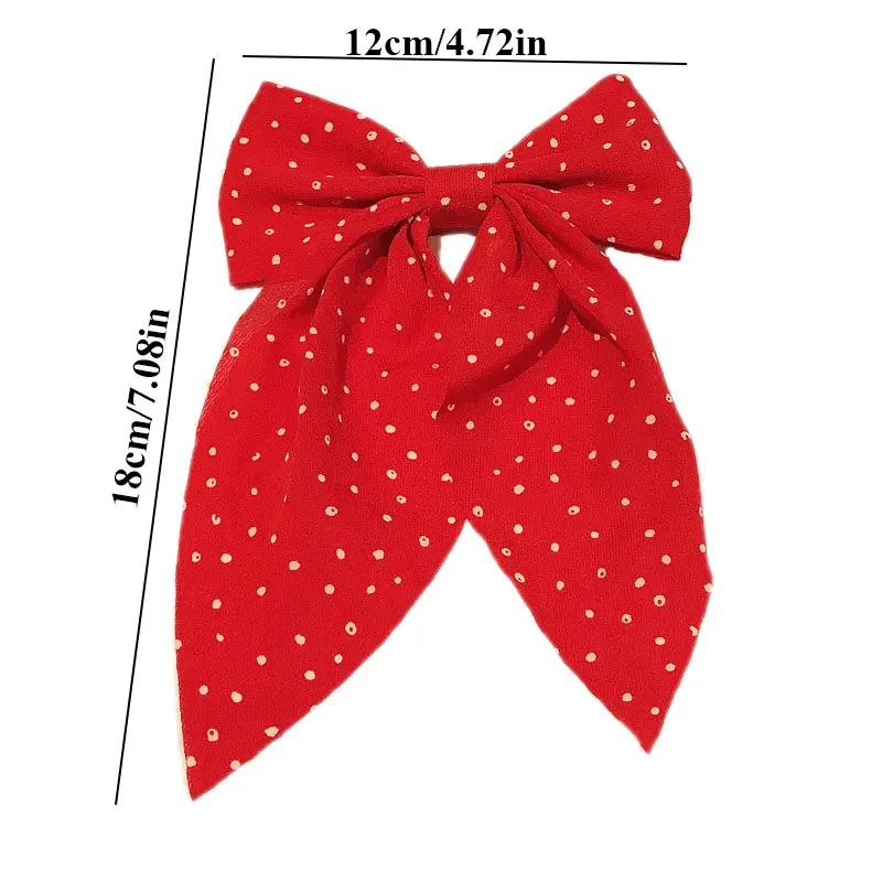 Polka Dot Print Big Bow Hair Clips Barrettes Bow Knotted Long Ribbon Chiffon Hairpin for Women Girls Hair Accessories Hairband black head scarf