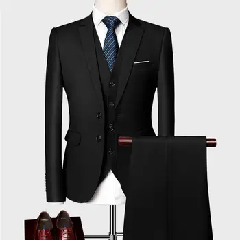 

(Blazer + pantalón + chaleco) traje de negocios Formal clásico para hombre traje de novio de boda azul real Delgado traje M-6XL