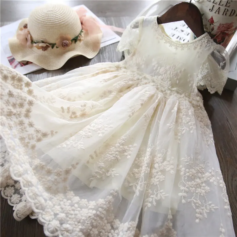 

Girl Dress Summer Sleeveless Mesh Lace Embroidery Princess Baby Girl Clothes Printing Kids Clothes